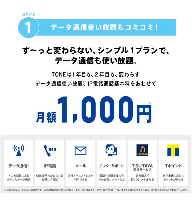 TONEなら、月々1,500円で、