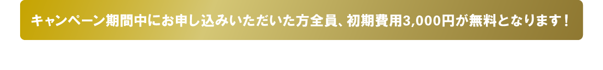 キャンペーン期間中にお申し込みいただいた方全員、初期費用3,000円が無料となります!