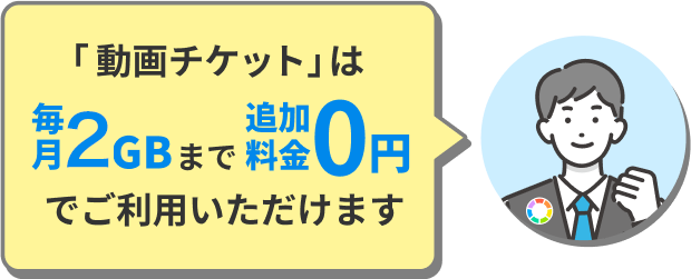 「動画チケット」は2GBまで追加料金0円でご利用いただけます。