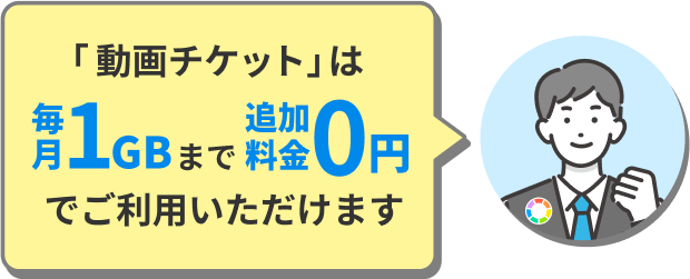 「動画チケット」は1GBまで追加料金0円でご利用いただけます。