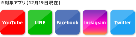 ※対象アプリ YouTube、LINE、Facebook、Twitter