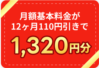 月額基本料金が12ヶ月100円引きで1,320円分